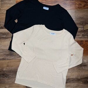 Old Navy Girls Hi-Lo Hem Long Sleeve Tops - Black/Ecru, Size XL (14-16)